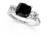 White gold Fancy Black Cushion Cut Diamond Three-Stone Engagement Ring with Prong Setting and Pavé Band_13