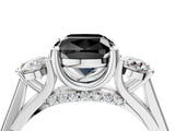 White gold Fancy Black Cushion Cut Diamond Three-Stone Engagement Ring with Prong Setting and Pavé Band_16