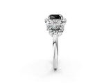 White gold Fancy Black Cushion Cut Diamond Three-Stone Halo Ring with Prong Setting and Pavé Accents_2