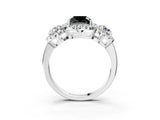 White gold Fancy Black Cushion Cut Diamond Three-Stone Halo Ring with Prong Setting and Pavé Accents_3
