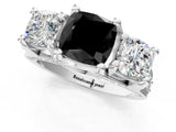White gold Fancy Black Cushion Cut Diamond Three-Stone Ring with Channel Set Band and Four-Prong Setting_25