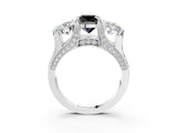 White gold Fancy Black Cushion Cut Diamond Three-Stone Ring with Channel Set Band and Four-Prong Setting_27