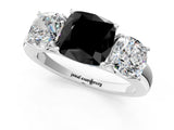 White gold Fancy Black Cushion Cut Diamond Three-Stone Ring with Four-Prong Setting and Classic Band_1