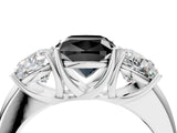 White gold Fancy Black Cushion Cut Diamond Three-Stone Ring with Four-Prong Setting and Classic Band_4