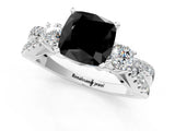 White gold Fancy Black Cushion Cut Diamond Three-Stone Ring with Pavé Split Shank and Four-Prong Setting_1
