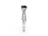 White gold Fancy Black Cushion Cut Diamond Three-Stone Ring with Pavé Split Shank and Four-Prong Setting_2