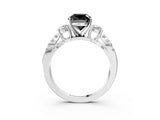 White gold Fancy Black Cushion Cut Diamond Three-Stone Ring with Pavé Split Shank and Four-Prong Setting_3