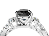White gold Fancy Black Cushion Cut Diamond Three-Stone Ring with Pavé Split Shank and Four-Prong Setting_4