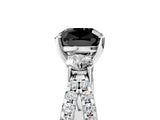 White gold Fancy Black Cushion Cut Diamond Three-Stone Ring with Pavé Split Shank and Four-Prong Setting_5