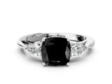 White gold Fancy Black Cushion Cut Diamond Three-Stone Ring with Pear  Side Stones and Prong Setting_60