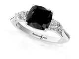 White gold Fancy Black Cushion Cut Diamond Three-Stone Ring with Pear  Side Stones and Prong Setting_61