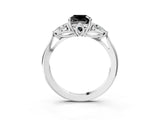 White gold Fancy Black Cushion Cut Diamond Three-Stone Ring with Pear  Side Stones and Prong Setting_63