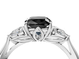 White gold Fancy Black Cushion Cut Diamond Three-Stone Ring with Pear  Side Stones and Prong Setting_64