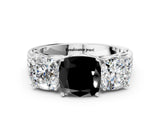 White gold Fancy Black Cushion Cut Diamond Three-Stone Ring with Prong Setting and Textured Band_12