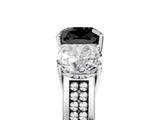 White gold Fancy Black Cushion Cut Diamond Three-Stone Ring with Prong Setting and Textured Band_17