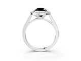 White gold Fancy Black Cushion Cut Halo Bezel Diamond Pave Band Ring_3