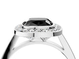 White gold Fancy Black Cushion Cut Halo Bezel Diamond Pave Band Ring_4
