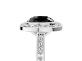 White gold Fancy Black Cushion Cut Halo Bezel Diamond Pave Band Ring_5