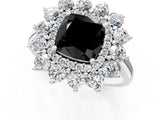 White gold Fancy Black Cushion Cut Halo Cluster Diamond Ring with Pave Band and Four-Prong Setting_13