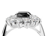White gold Fancy Black Cushion Cut Halo Cluster Diamond Ring with Pave Band and Four-Prong Setting_16