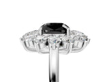 White gold Fancy Black Cushion Cut Halo Cluster Diamond Ring with Pave Band and Four-Prong Setting_17