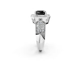 White gold Fancy Black Cushion Cut Halo Diamond Engagement Ring with Pave Split Shank and Four-Prong Setting_14