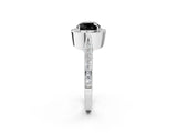White gold Fancy Black Cushion Cut Halo Diamond Engagement Ring with Split Shank Band and Four-Prong Setting_14