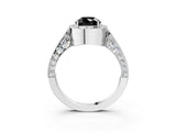 White gold Fancy Black Cushion Cut Halo Diamond Engagement Ring with Split Shank Band and Four-Prong Setting_15