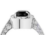 White gold Fancy Black Cushion Cut Halo Diamond Engagement Ring with Split Shank Band and Four-Prong Setting_16