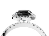 White gold Fancy Black Cushion Cut Halo Diamond Pave Band with Prong Setting_4