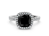 White gold Fancy Black Cushion Cut Halo Diamond Pave Band with Prong Setting