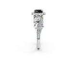 White gold Fancy Black Cushion Cut Halo Diamond Ring with Milgrain and Bezel Accents on a Split Shank Band_14