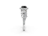 White gold Fancy Black Cushion Cut Halo Diamond Ring with Milgrain and Bezel Accents on a Split Shank Band_14