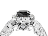 White gold Fancy Black Cushion Cut Halo Diamond Ring with Milgrain and Bezel Accents on a Split Shank Band_16