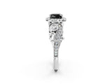 White gold Fancy Black Cushion Cut Halo Diamond Ring with Milgrain and Bezel Accents on a Split Shank Band_26