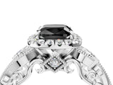 White gold Fancy Black Cushion Cut Halo Diamond Ring with Milgrain and Bezel Accents on a Split Shank Band_28