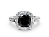 White gold Fancy Black Cushion Cut Halo Diamond Ring with Pavé Band and Three-Prong Setting_12