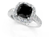 White gold Fancy Black Cushion Cut Halo Diamond Ring with Pavé Band and Three-Prong Setting_13
