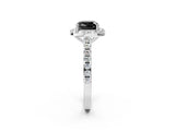 White gold Fancy Black Cushion Cut Halo Diamond Ring with Pavé Band and Three-Prong Setting_14