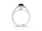 White gold Fancy Black Cushion Cut Halo Diamond Ring with Pavé Band and Three-Prong Setting_15