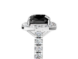 White gold Fancy Black Cushion Cut Halo Diamond Ring with Pavé Band and Three-Prong Setting_17