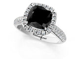 White gold Fancy Black Cushion Cut Halo Diamond Ring with Pavé Band_13