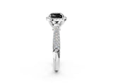 White gold Fancy Black Cushion Cut Halo Diamond Ring with Pavé Band_14
