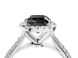 White gold Fancy Black Cushion Cut Halo Diamond Ring with Pavé Band_16