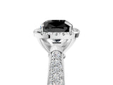 White gold Fancy Black Cushion Cut Halo Diamond Ring with Pavé Band_17