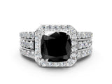 White gold Fancy Black Cushion Cut Halo Diamond Ring with Round  Split Shank and Prong Setting_48