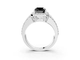 White gold Fancy Black Cushion Cut Halo Diamond Ring with Round  Split Shank and Prong Setting_51