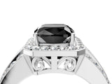 White gold Fancy Black Cushion Cut Halo Diamond Ring with Round  Split Shank and Prong Setting_52