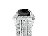 White gold Fancy Black Cushion Cut Halo Diamond Ring with Round  Split Shank and Prong Setting_53