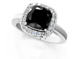 White gold Fancy Black Cushion Cut Halo Diamond Ring with Solitaire Band and Prong Setting_1